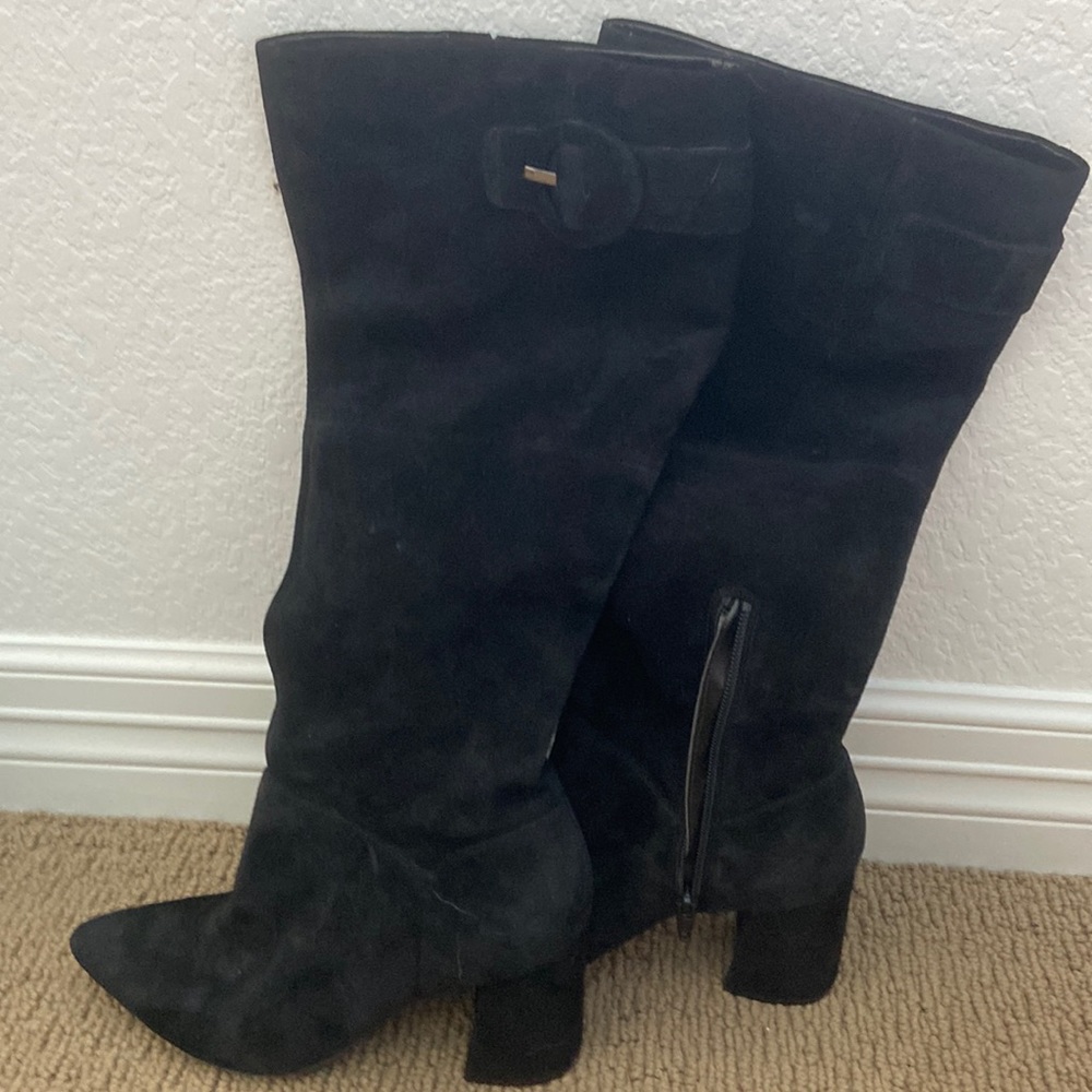 Naturalizer black suede boots with buckle accent